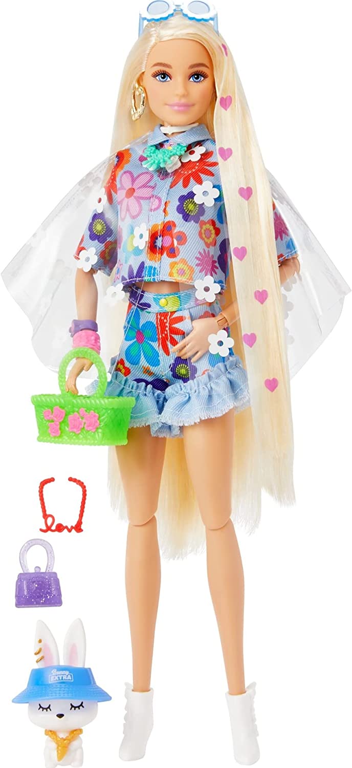 Кукла Барби Экстра блондинка с кроликом Barbie Extra Fashion Doll with Blonde Hair and Floral Outfit Pet Bunny (HDJ45) - Зображення 2