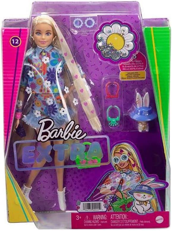 Кукла Барби Экстра блондинка с кроликом Barbie Extra Fashion Doll with Blonde Hair and Floral Outfit Pet Bunny (HDJ45)