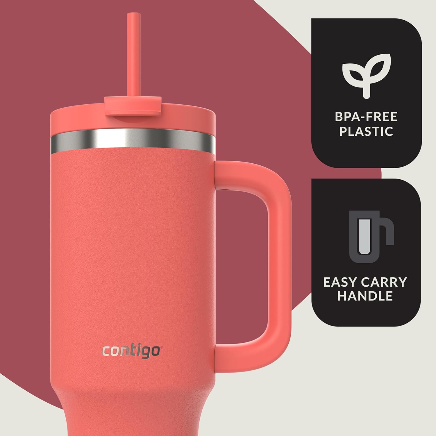 Термочашка з трубочкою Contigo Streeterville Tumbler Stainless Steel 1.18 л (40oz), Coral - Зображення 6