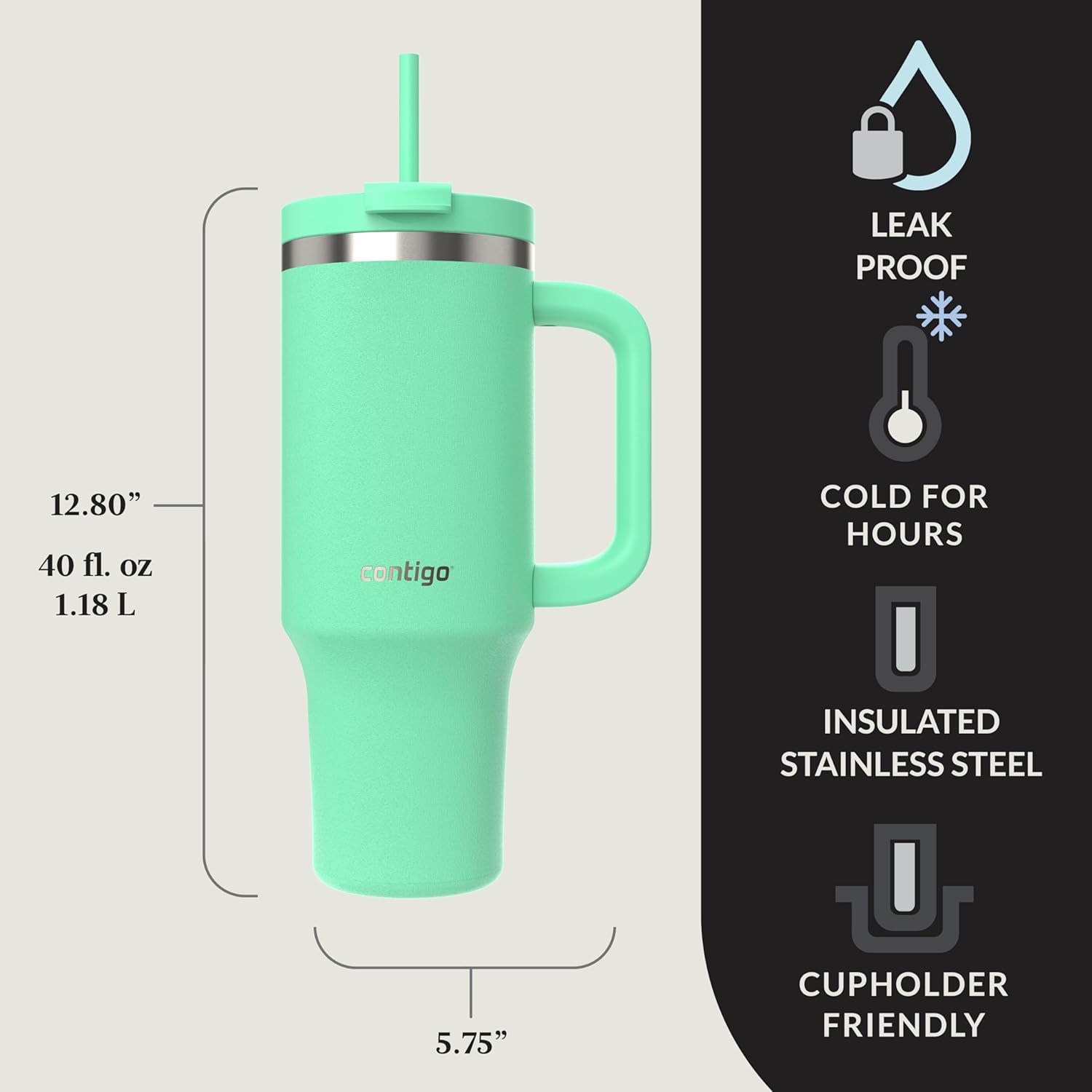 Термочашка із соломинкою Contigo Streeterville Tumbler Stainless Steel 1.18 л (40oz), Reef - Зображення 8