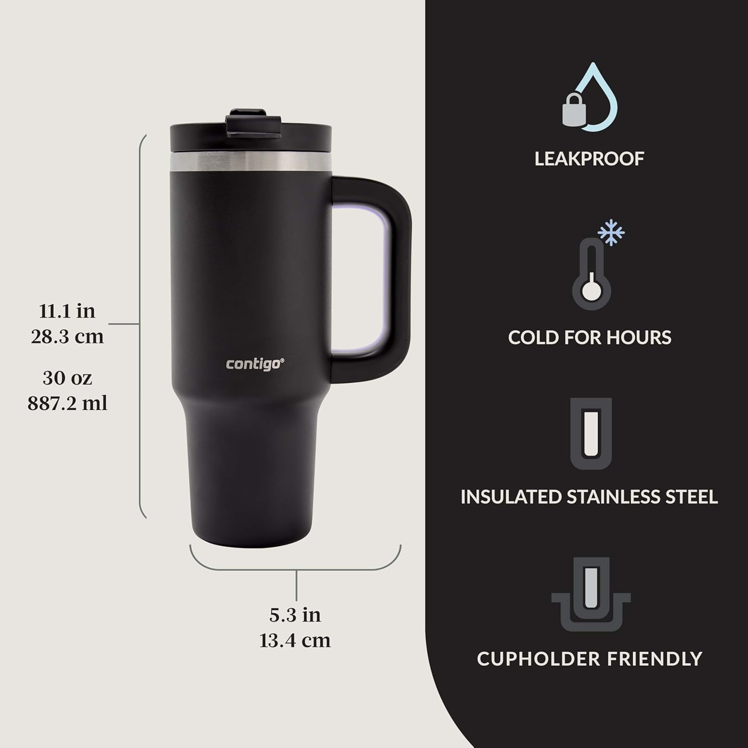 Термочашка із соломинкою Contigo Streeterville Tumbler Stainless Steel 0.887 л (30 oz), Licorice - Зображення 6