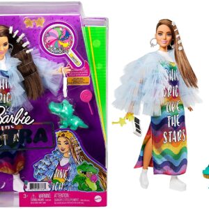 Кукла Барби Экстра в голубом жакете и домашним крокодилом Barbie Extra Doll #9 in Blue Ruffled Jacket with Pet Crocodile (GYJ78)