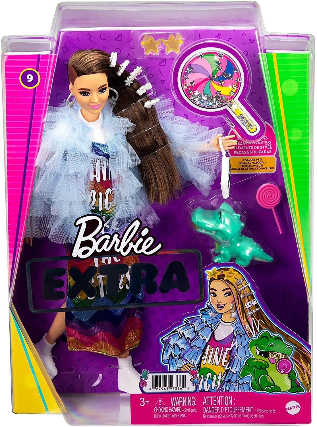 Лялька Barbie Extra Doll #9 in Blue Ruffled Jacket with Pet Crocodile 9 Барбі у блакитному жакеті з домашнім крокодилом (GYJ78) - Зображення 7