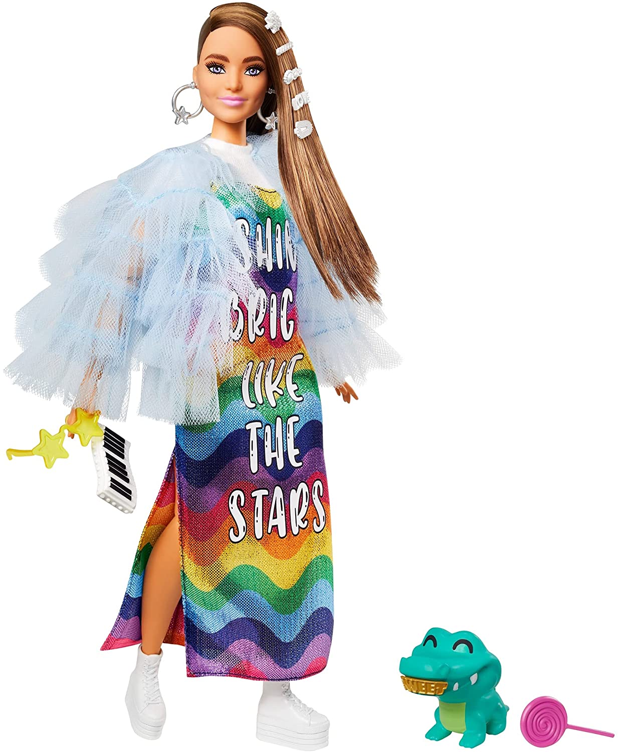 Лялька Barbie Extra Doll #9 in Blue Ruffled Jacket with Pet Crocodile 9 Барбі у блакитному жакеті з домашнім крокодилом (GYJ78) - Зображення 2